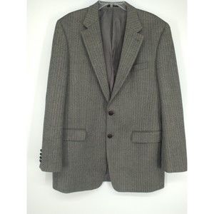 Ralph Lauren mens herringbone wool blazer Size 42L grey sport coat suede patch